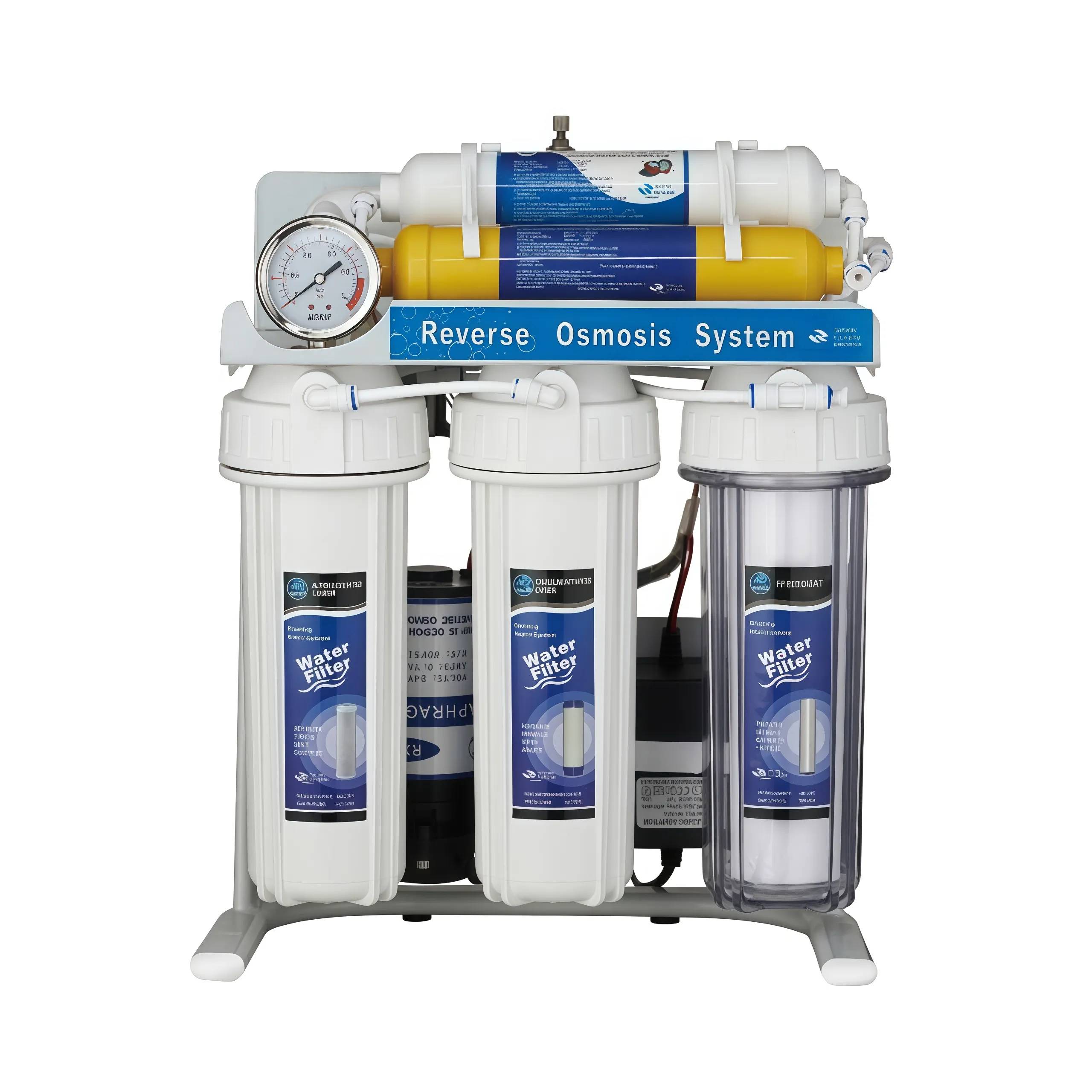 5-stage reverse osmosis household water purifier with large pressure gauge and iron frame